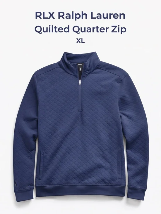 RLX Ralph Lauren Quilted Quarter Zip Pullover Blue XL Golf Performance Sweater - Picture 1 of 13
